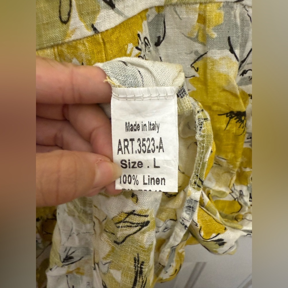 Women’s Valentina Naldi 100% Linen Yellow Floral Sleeveless Dress Sz L Summer - Picture 3 of 6